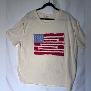 Women's Short Sleeve Tee with American Flag Crochet Patch - Ivory